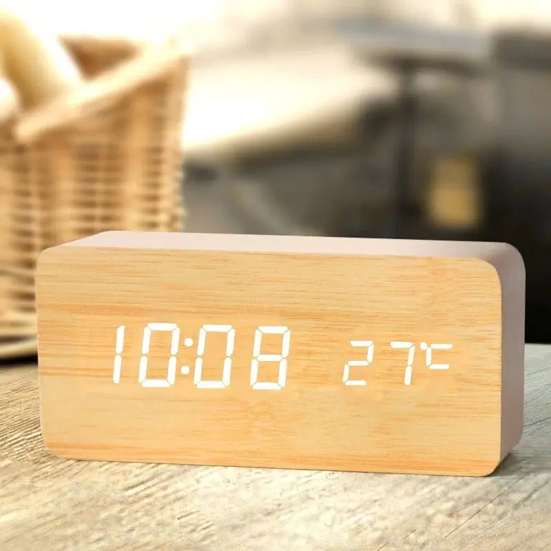 Wooden Desktop Digital Alarm Clock
